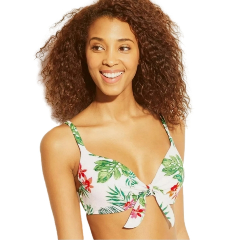 Shade & Shore Bikini Top Leaf Flower Print White